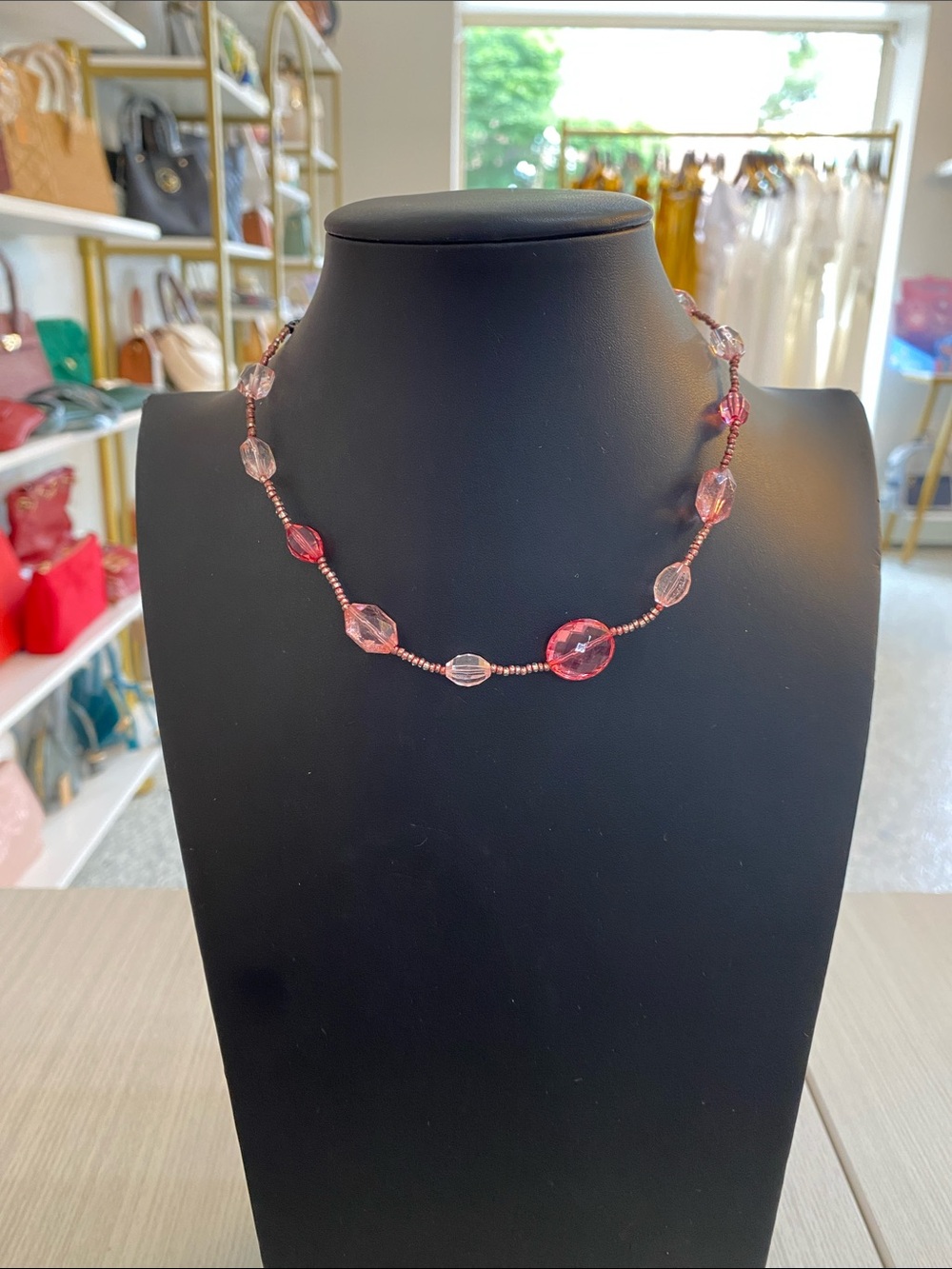 Pink Beaded Necklace - Elegant Faceted Glass Beads